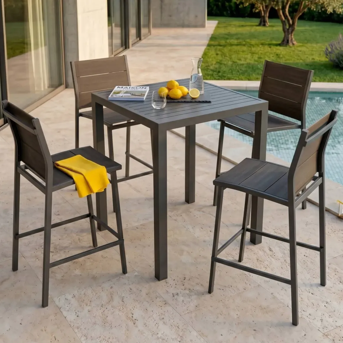 Tavolo da giardino alto quadrato alluminio 4 posti (90 x H105 cm) Murano Grigio antracite