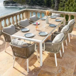 Tavolo da giardino estensibile in alluminio 12 posti (195/247/300 x 96 cm) Amalfi Bianco e legno