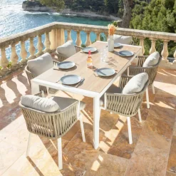 Tavolo da giardino estensibile in alluminio 12 posti (195/247/300 x 96 cm) Amalfi Bianco e legno