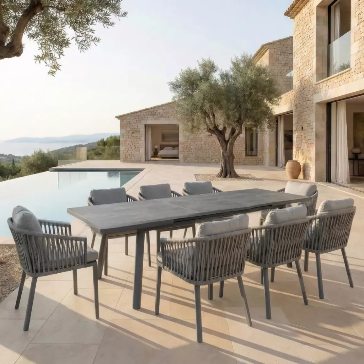Tavolo da giardino estensibile automatico in alluminio 10 posti (200/260 x 96 cm) Amalfi Grigio antracite