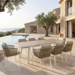 Tavolo da giardino estensibile automatico in alluminio 12 posti (240/300 x 96 cm) Amalfi Bianco e legno