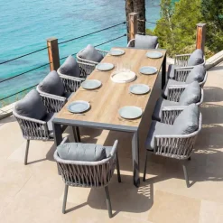 Tavolo da giardino estensibile in alluminio 10 posti (180/240 x 96 cm) Amalfi Grigio antracite e legno