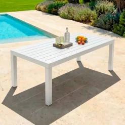 Tavolo da giardino rettangolare 8 posti Alluminio Murano (210 x 100 cm) Bianco