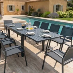 Tavolo da giardino rettangolare allungabile alluminio 10 posti (135/270 x 90 cm) Murano Grigio antracite
