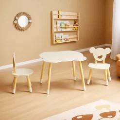 EMINZA Mobili Bambini-Tavolo e 2 sedie bambino legno (H44 cm) Orsetti