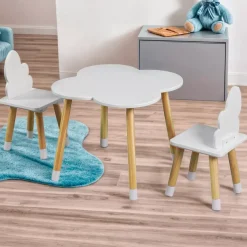 EMINZA Mobili Bambini-Tavolo e 2 sedie per bambini in legno nuvola (H44 cm) Lilou
