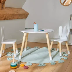 EMINZA Mobili Bambini-Tavolo e 2 sedie per bambini in legno coniglio (H44 cm) Lila