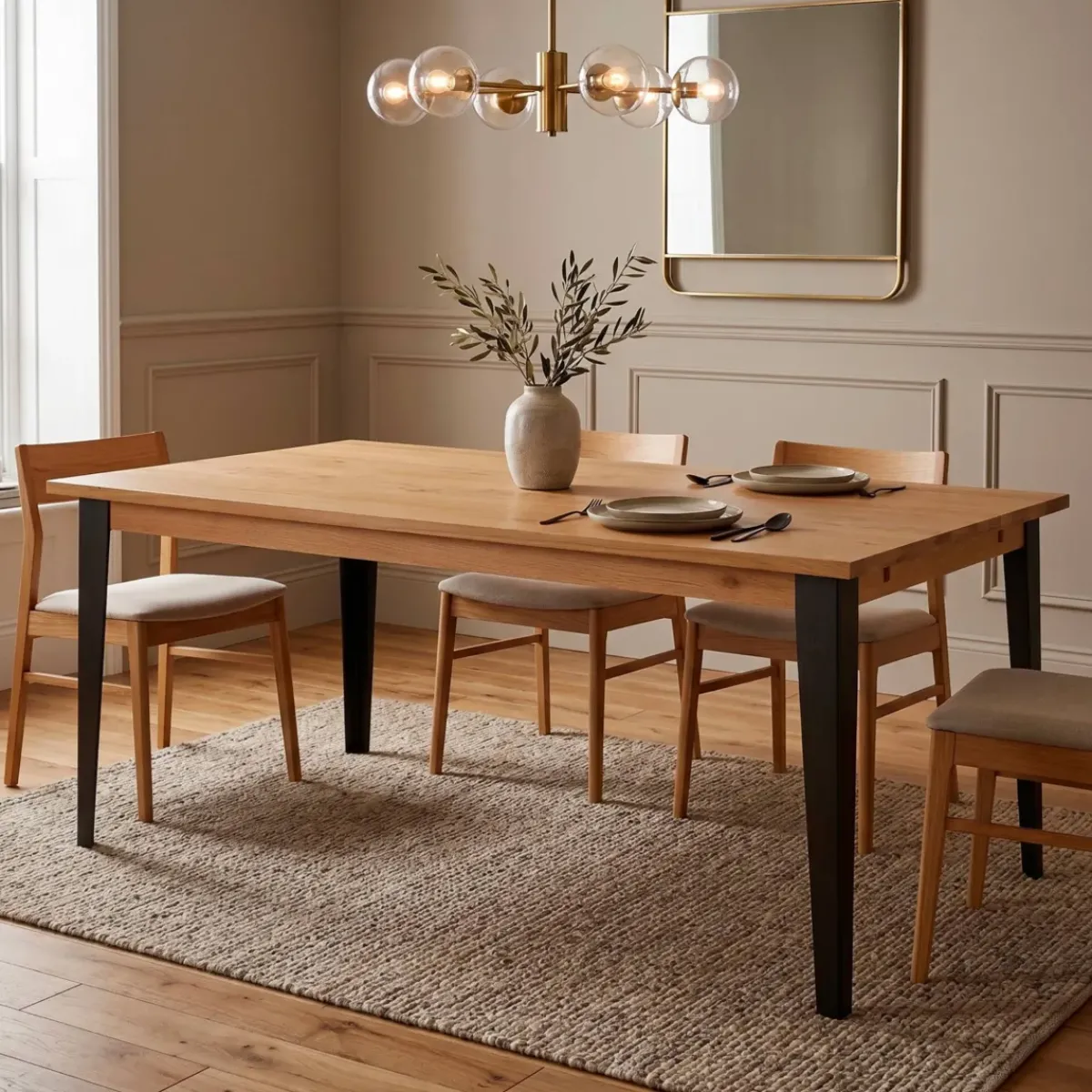 Tavoli Da Pranzo-Tavolo rettangolare allungabile in rovere massello e metallo (200 cm) Bristol