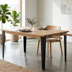 Tavoli Da Pranzo-Tavolo rettangolare allungabile in rovere massiccio e metallo (160 cm) Bristol