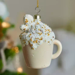 KAEMINGK Addobbi Natalizi-Tazza da caffè da appendere (H9 cm) Infrangibile e glitterata Crema