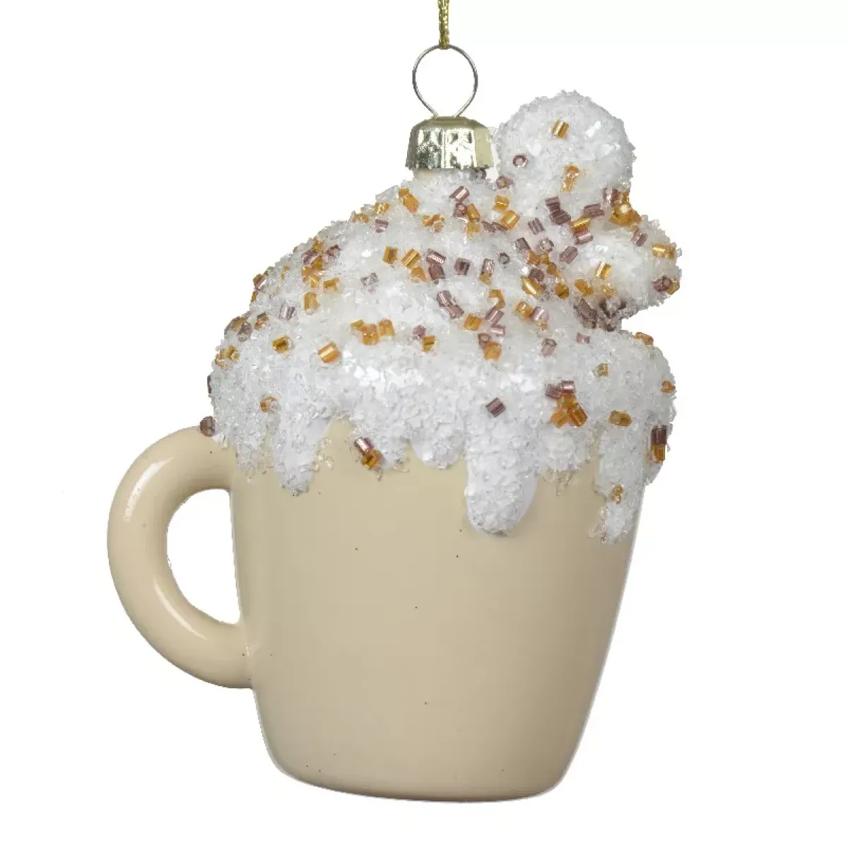 KAEMINGK Addobbi Natalizi-Tazza da caffè da appendere (H9 cm) Infrangibile e glitterata Crema