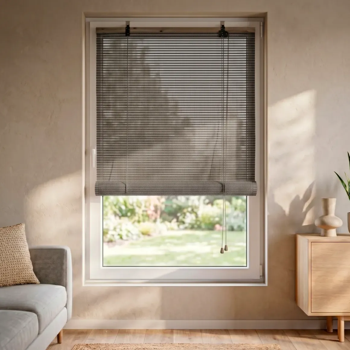 Tenda a rullo con lamelle (90 x 180 cm) Bambù Grigio chiaro / Grigio scuro