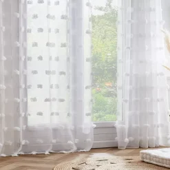 Tenda con occhielli con pon pon (180 x 240 cm) Suzie Bianco