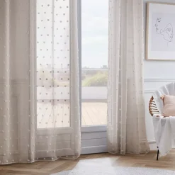 Tenda con occhielli e pon pon (140 x 240 cm) Emie Beige