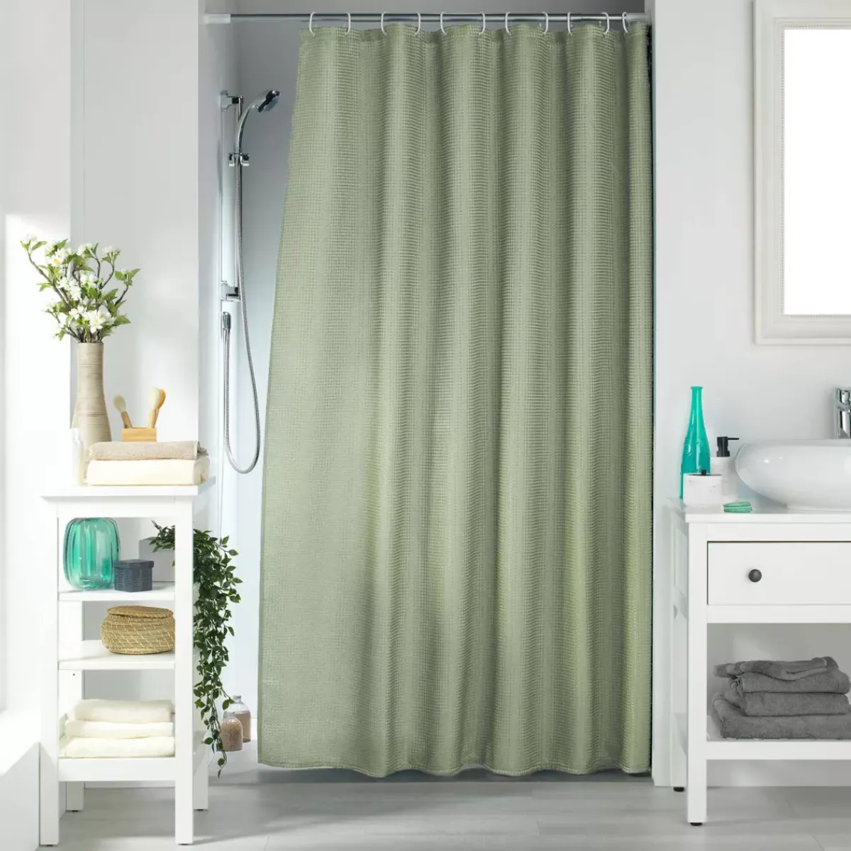 douceur d'intu017drieur Accessori Bagno-Tenda da doccia con effetto tessuto ad anelli (180 x 200 cm) Quarzo