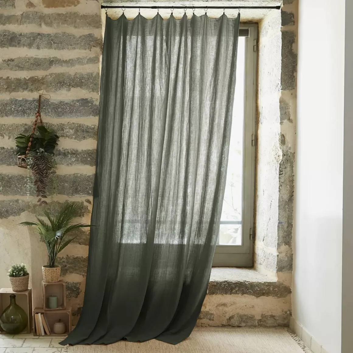 Tenda garza di cotone regolabile (140 x max 300 cm) Gaïa Verde rosmarino