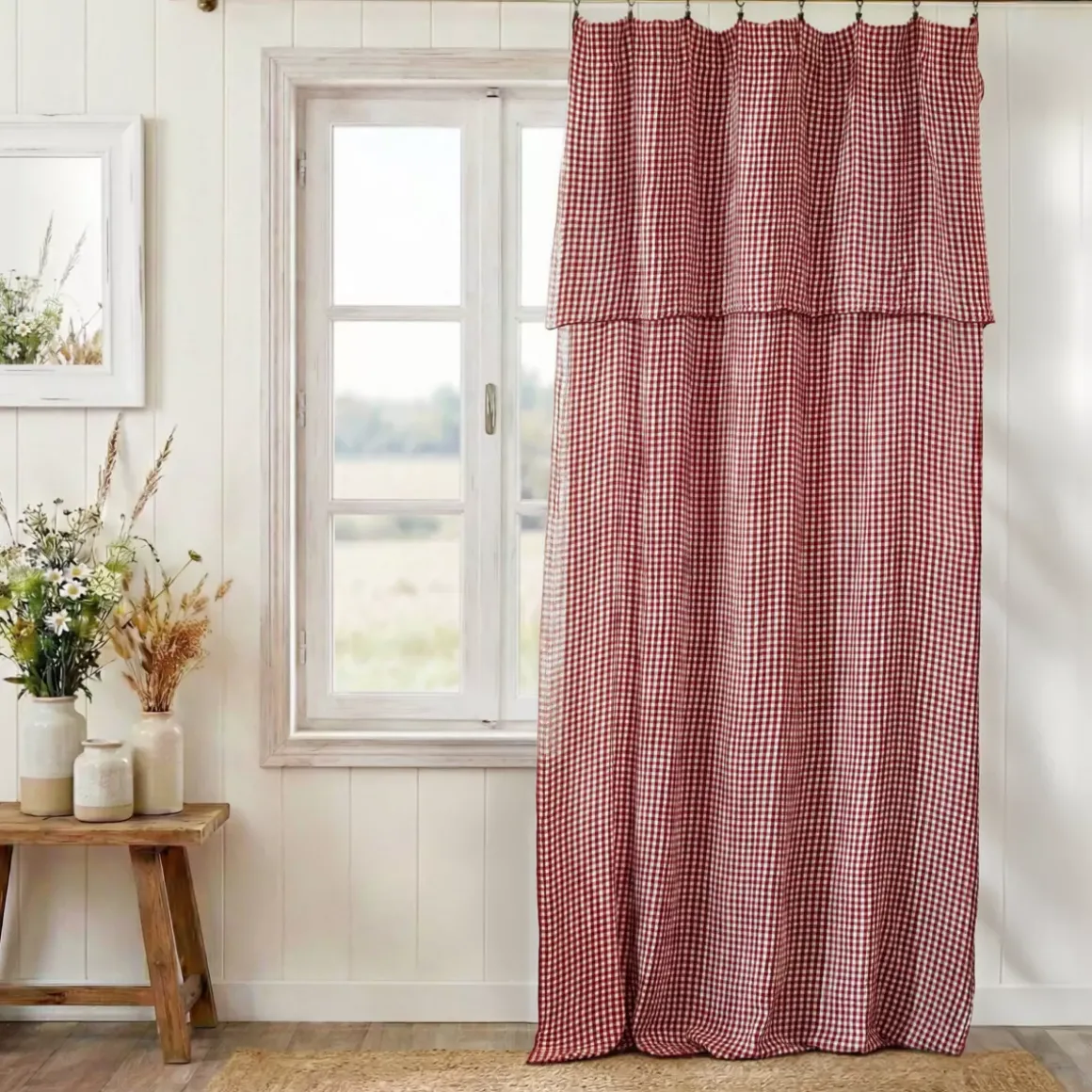 Tenda garza di cotone regolabile (140 x max 300 cm) Gaïa vichy Terracotta
