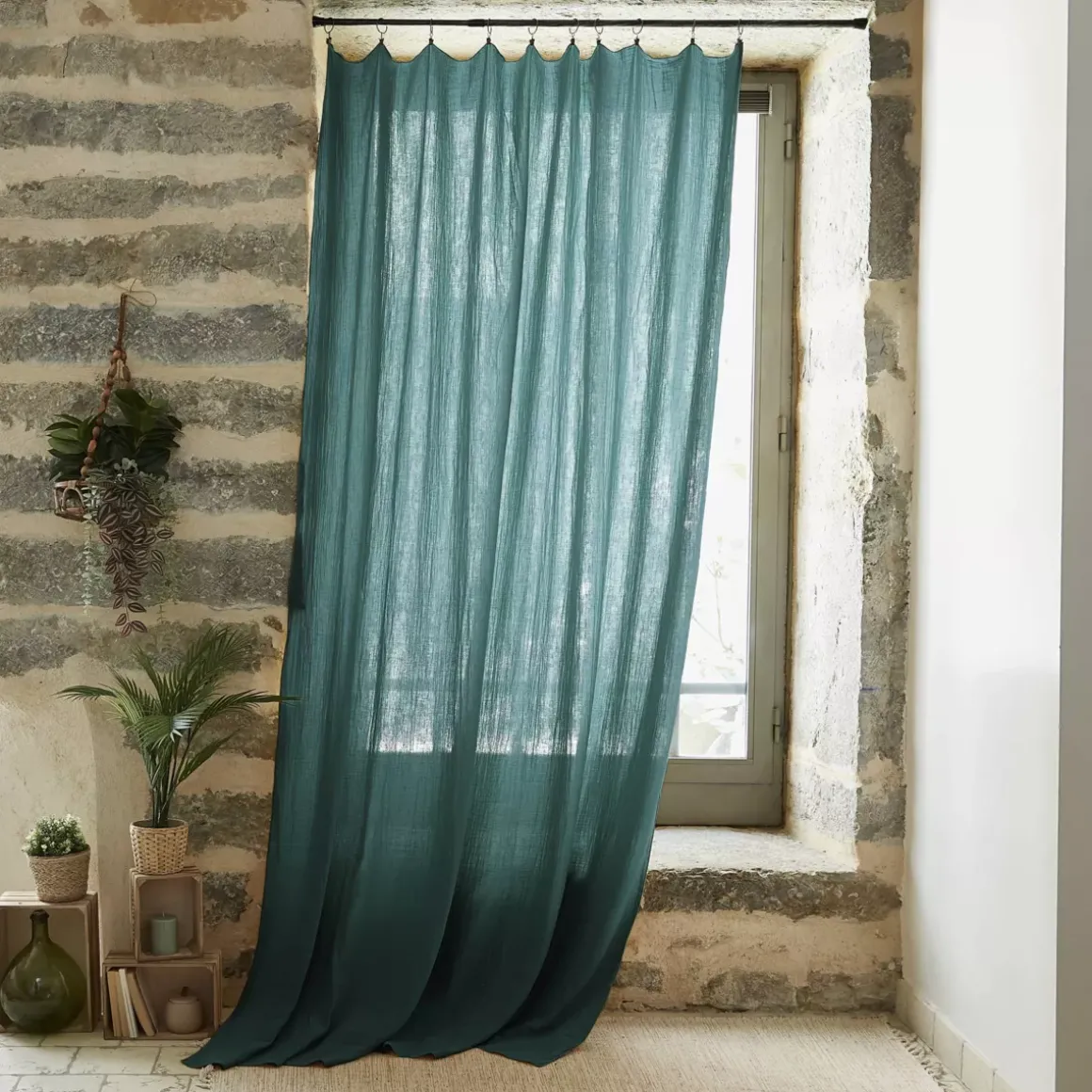 Tenda garza di cotone regolabile (140 x max 300 cm) Gaïa Blu anatra