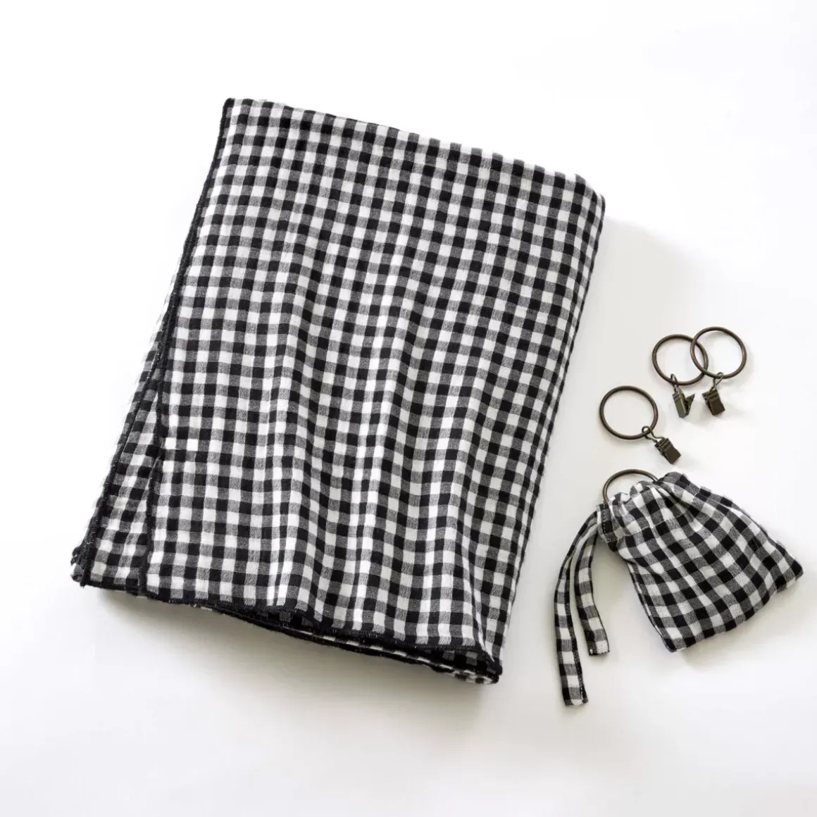 Tenda garza di cotone regolabile (140 x max 300 cm) Gaïa vichy Nero
