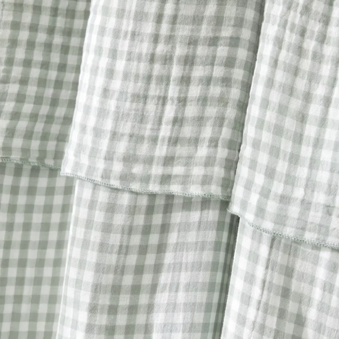 Tenda in doppio voile di cotone regolabile (140 x max 300 cm) Gaïa vichy Verde eucalipto