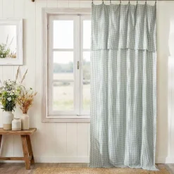Tenda in doppio voile di cotone regolabile (140 x max 180 cm) Gaïa vichy Verde eucalipto