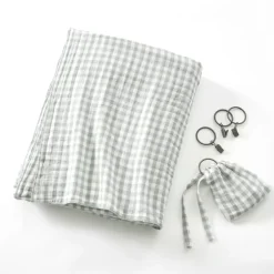 Tenda in doppio voile di cotone regolabile (140 x max 180 cm) Gaïa vichy Verde eucalipto