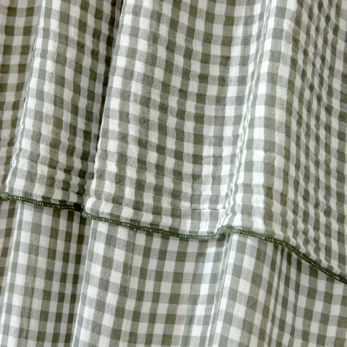 Tenda in doppio voile di cotone regolabile (140 x max 180 cm) Gaïa vichy Verde rosmarino