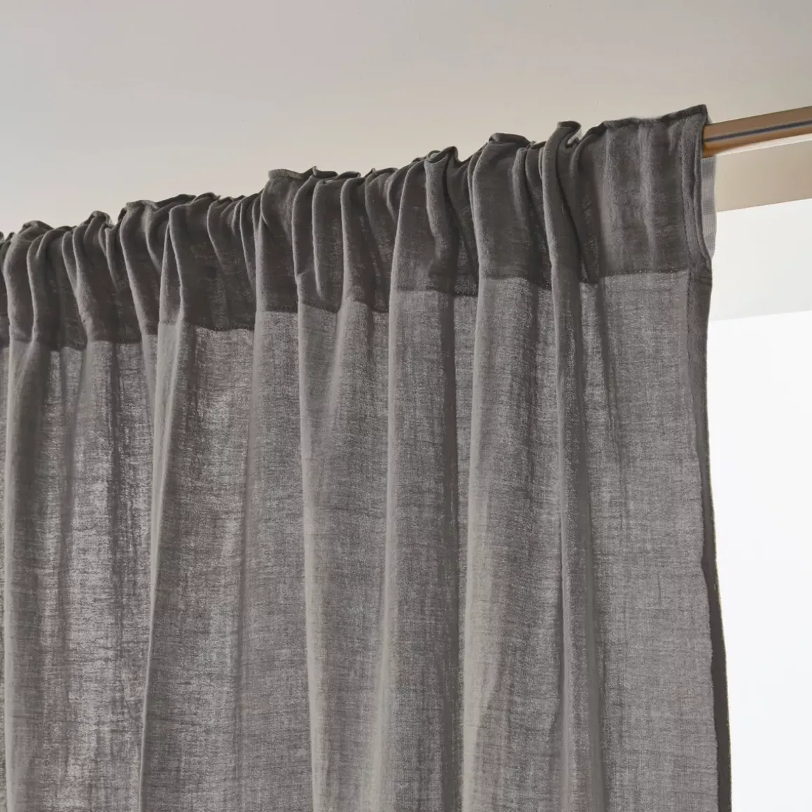 Tenda in garza di cotone a passanti nascosti (140 x 240 cm) Gaïa Grigio granito