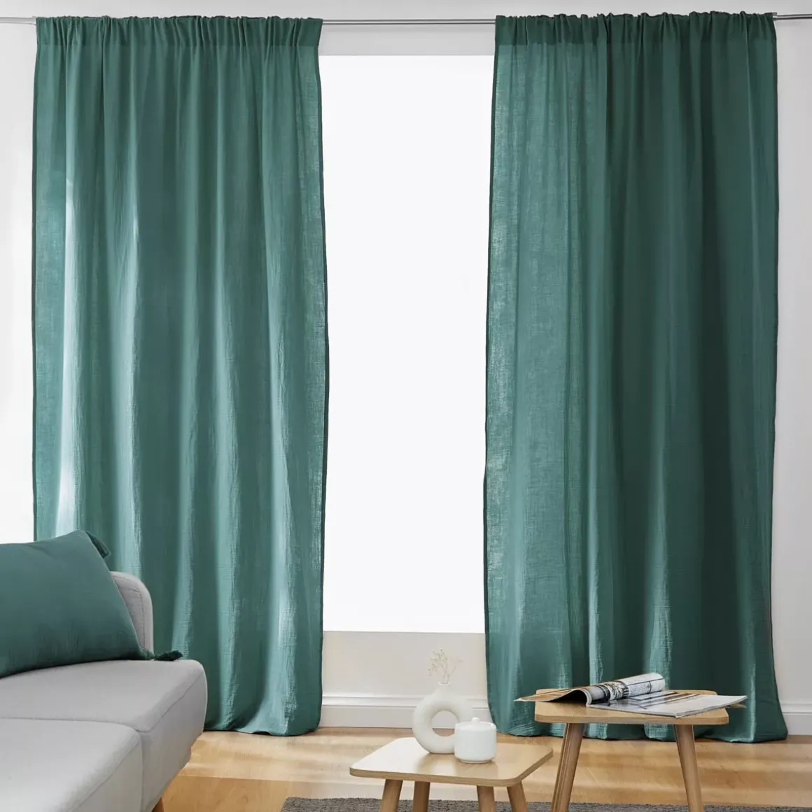 Tenda in garza di cotone a passanti nascosti (140 x 240 cm) Gaïa Blu anatra