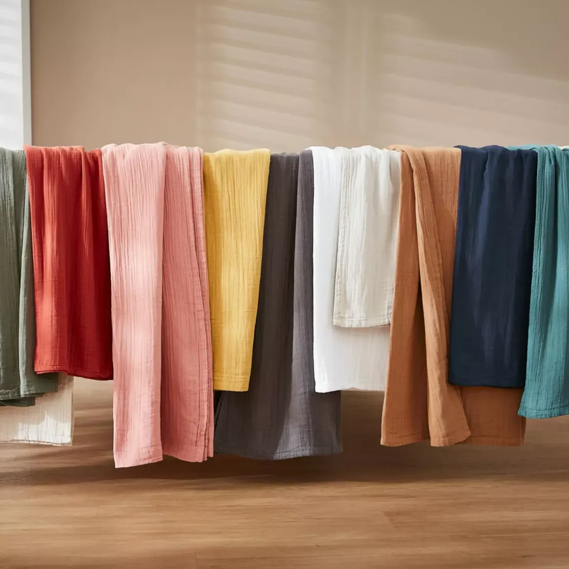 Tenda in garza di cotone a passanti nascosti (140 x 240 cm) Gaïa Rosa pesca