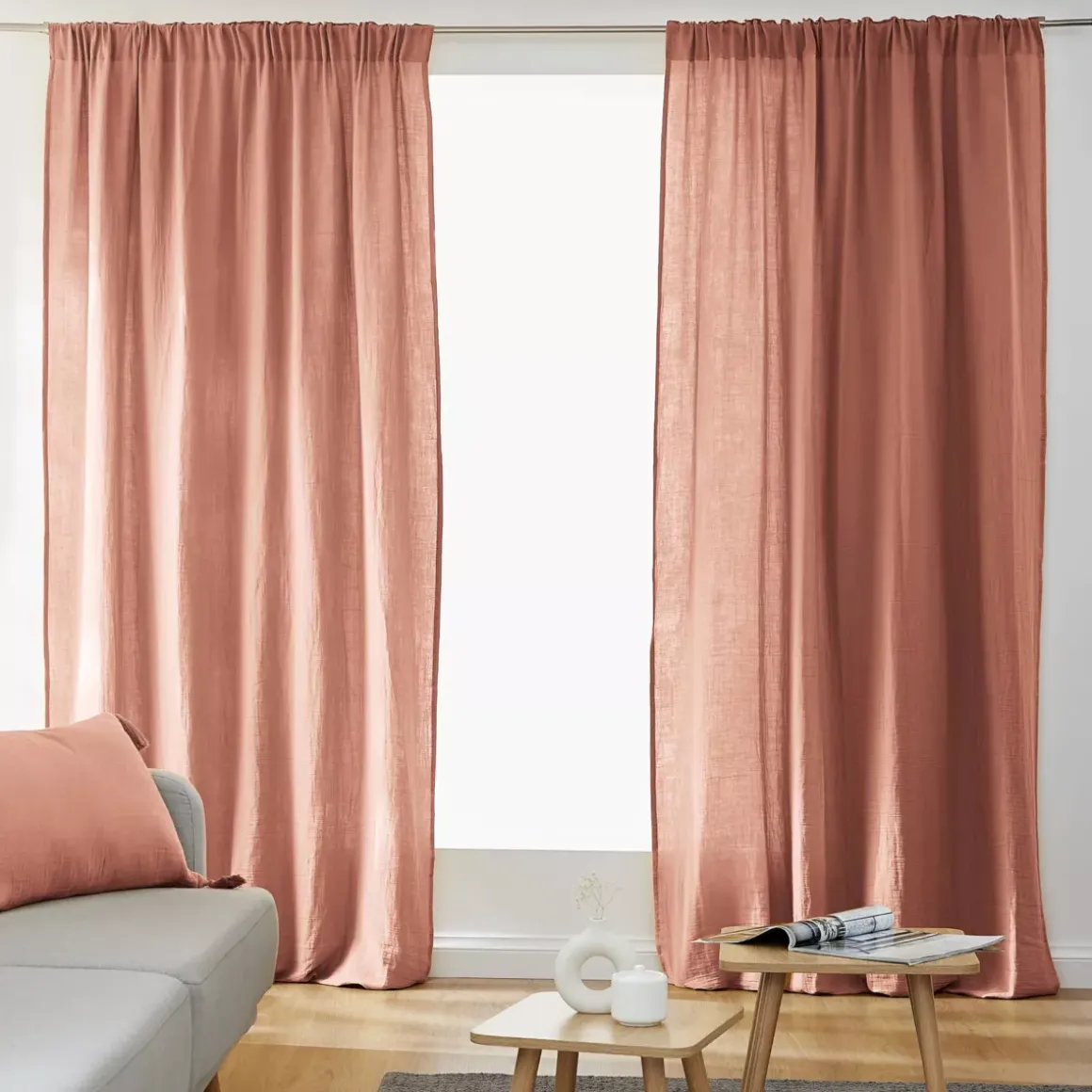 Tenda in garza di cotone a passanti nascosti (180 x 240 cm) Gaïa Rosa pesca