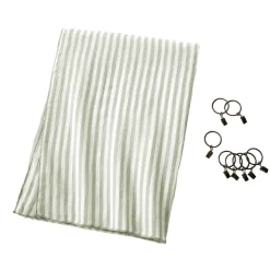 Tenda in garza di cotone regolabile (140 x max 180 cm) Gaïa a righe Verde eucalipto