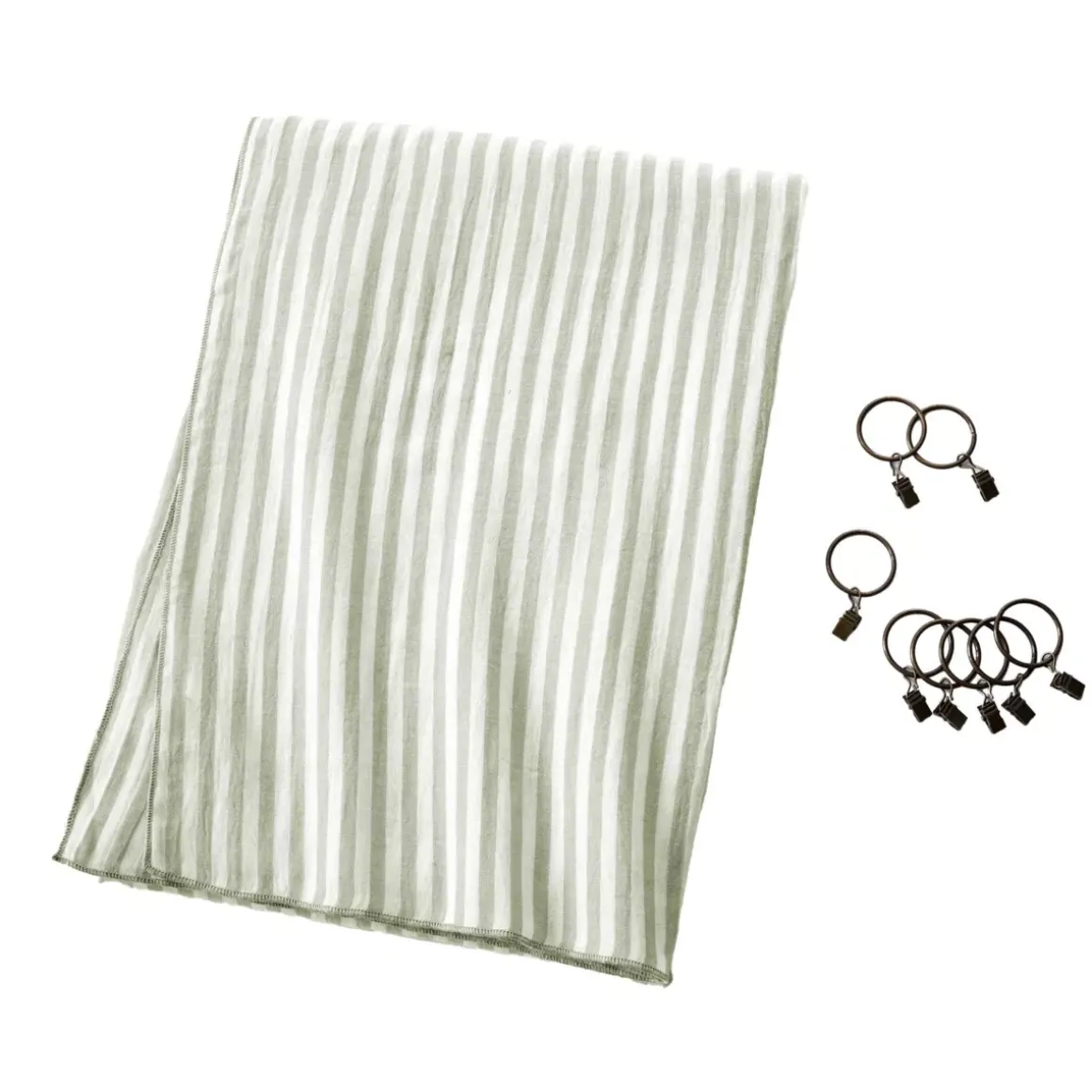 Tenda in garza di cotone regolabile (140 x max 180 cm) Gaïa a righe Verde eucalipto