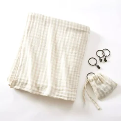 Tenda in garza di cotone regolabile (140 x max 180 cm) Gaïa vichy Beige