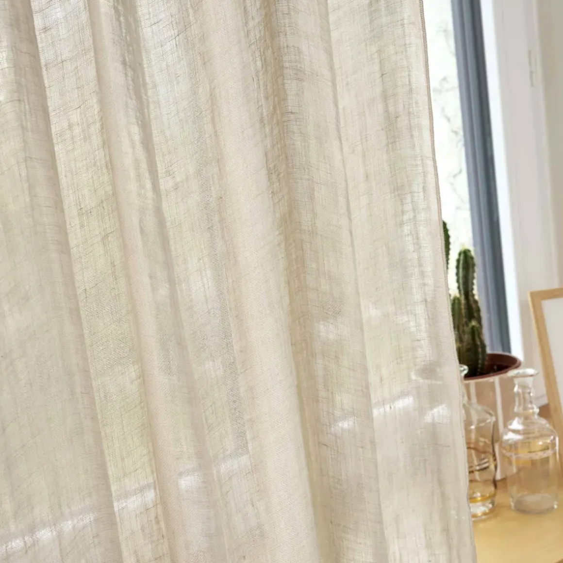 Tenda regolabile in lino lavato (140 x max 270 cm) Louise Beige