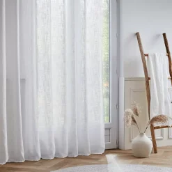 Tenda trasparente con effetto lino e nastro fronzuto (280 x 240 cm) Robin Bianco