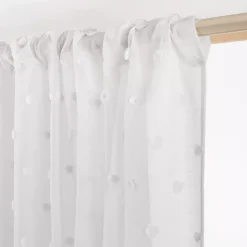 Tenda trasparente con nastri arricciati e pon pon (140 x 240 cm) Emie Bianco