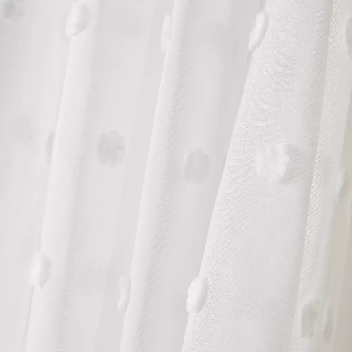 Tenda trasparente con nastri arricciati e pon pon (140 x 240 cm) Emie Bianco