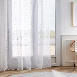 Tenda trasparente con nastrino fronzuto e pon pon (280 x 240 cm) Emie Bianco