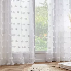 Tenda trasparente con occhielli pon pon (140 x 280 cm) Suzie Bianco