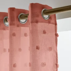 Tenda trasparente con occhielli e pon pon (140 x 240 cm) Emie Terracotta