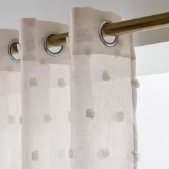 Tenda trasparente con occhielli e pon pon (180 x 240 cm) Emie Beige