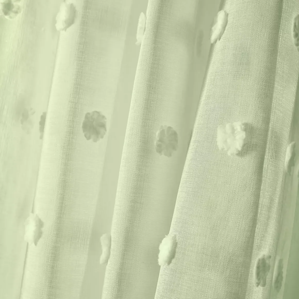 Tenda trasparente con occhielli pon pon (140 x 240 cm) Emie Verde acqua