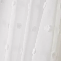 Tenda trasparente con occhielli e pon pon (140 x 240 cm) Emie Bianco