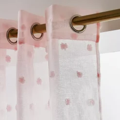 Tenda trasparente occhielli pon pon (140 x 280 cm) Emie Rosa
