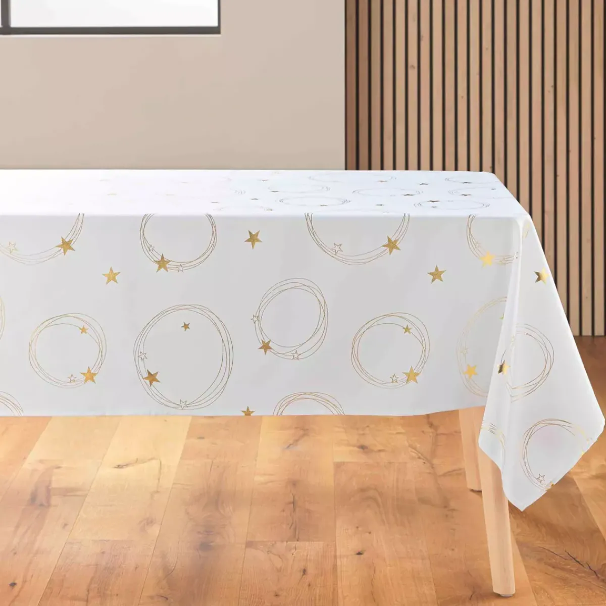 douceur d'intu017drieur Tovaglia E Runner Da Tavolo Per Le Feste-Tovaglia di Natale rettangolare anti macchia (150 x 300 cm) Stella e dorato