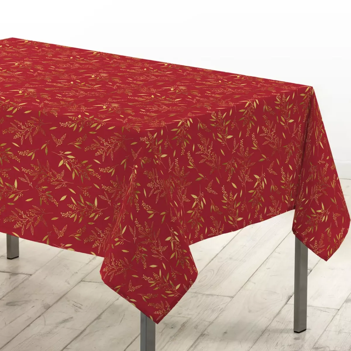 Douceur d interieur Tovaglia E Runner Da Tavolo Per Le Feste-Tovaglia di Natale rettangolare (140 x 240 cm) Naelle e oro