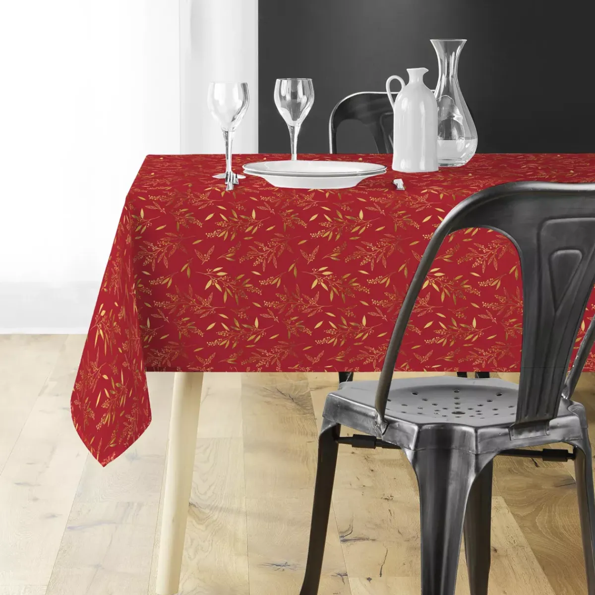 Douceur d interieur Tovaglia E Runner Da Tavolo Per Le Feste-Tovaglia di Natale rettangolare (140 x 240 cm) Naelle e oro