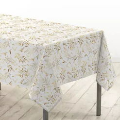 Douceur d interieur Tovaglia E Runner Da Tavolo Per Le Feste-Tovaglia di Natale rettangolare (140 x 240 cm) Naelle e oro