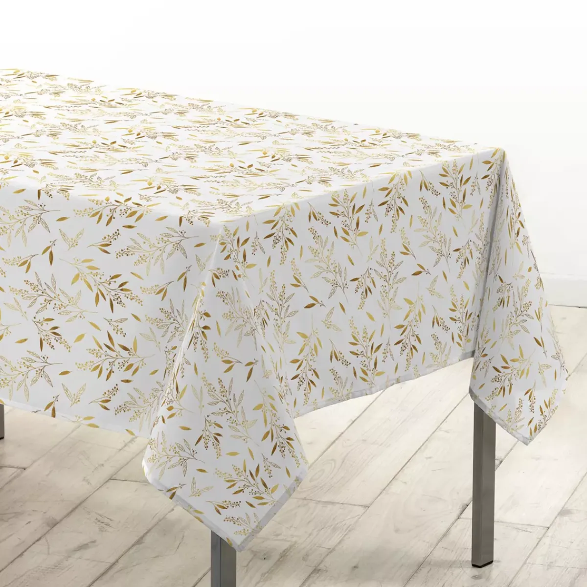 Douceur d interieur Tovaglia E Runner Da Tavolo Per Le Feste-Tovaglia di Natale rettangolare (140 x 240 cm) Naelle e oro